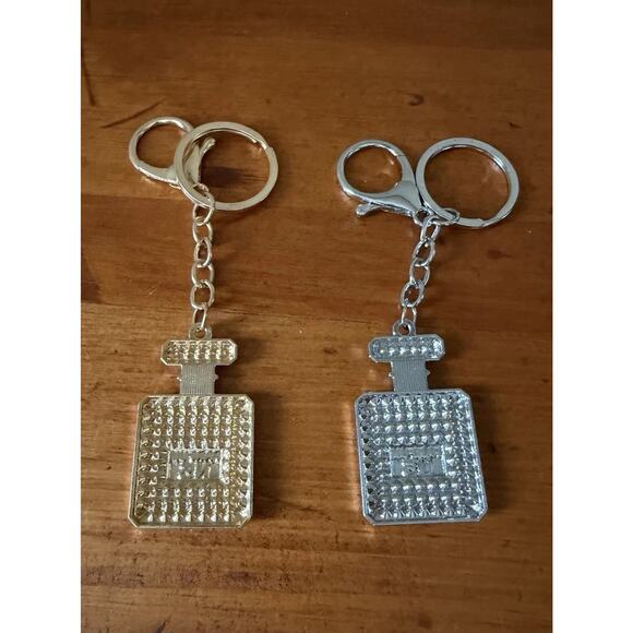 Parfum N°5 Rhinestone Perfume Bottle Keychain Bling Bag Charm Gold & Silver NWOT - Picture 12 of 13